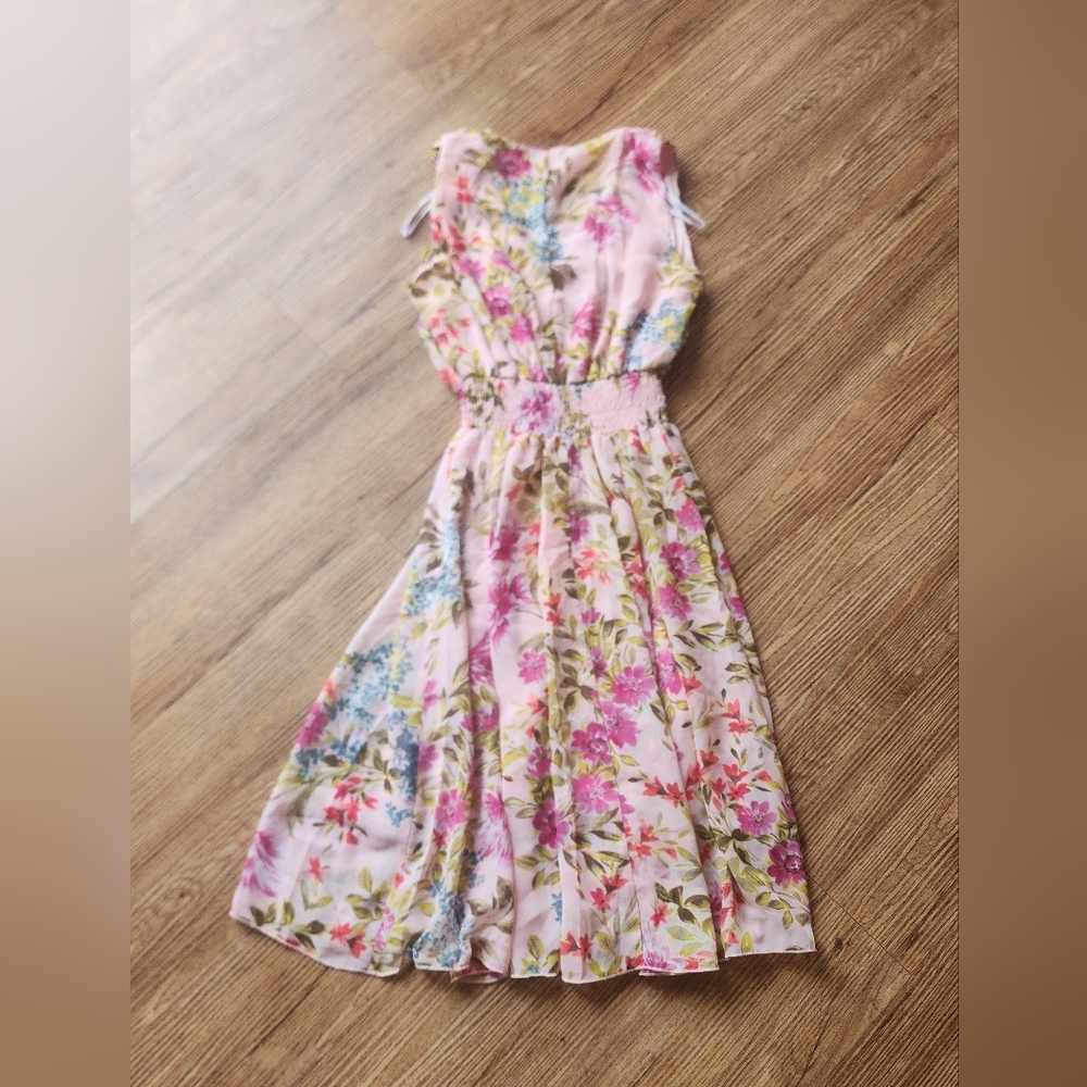 Size 4 Kate And Lily Dresses Pink Floral Smocked Waist Midi Dress - Picture 6 of 10